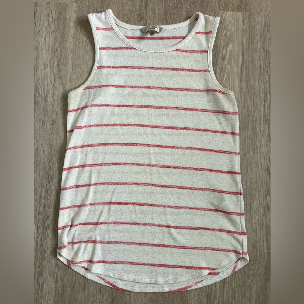 Banana Republic Luxespun Long Sleeveless cream white top with Red Stripes Small
